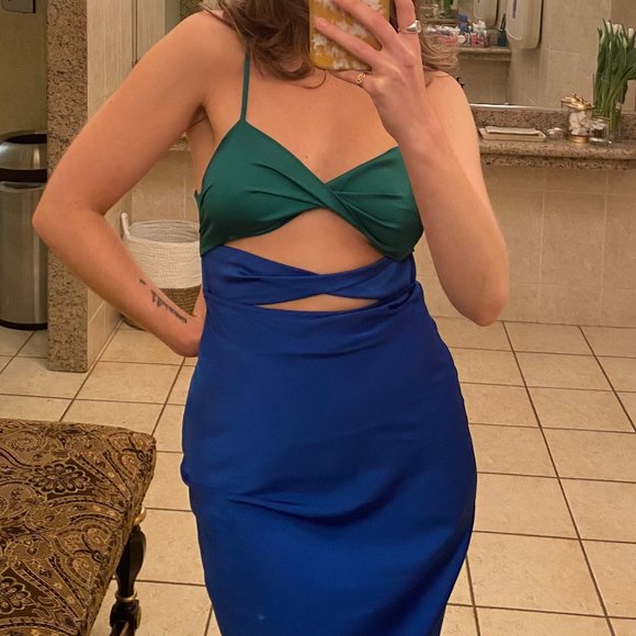 VRG GRL Night Fever Bias Cut Midi Dress in Cobalt - Picture 2 of 3